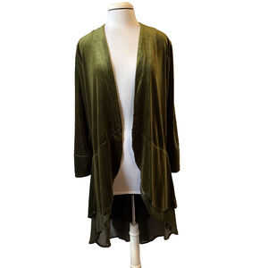 Whimsigoth Women’s L Moss Green Velour Sheer Drape Hi Lo Cardigan Fairy Boho